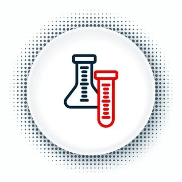 Line Test tube and flask chemical laboratory test icon isolated on white ba.. Illustrazione stock