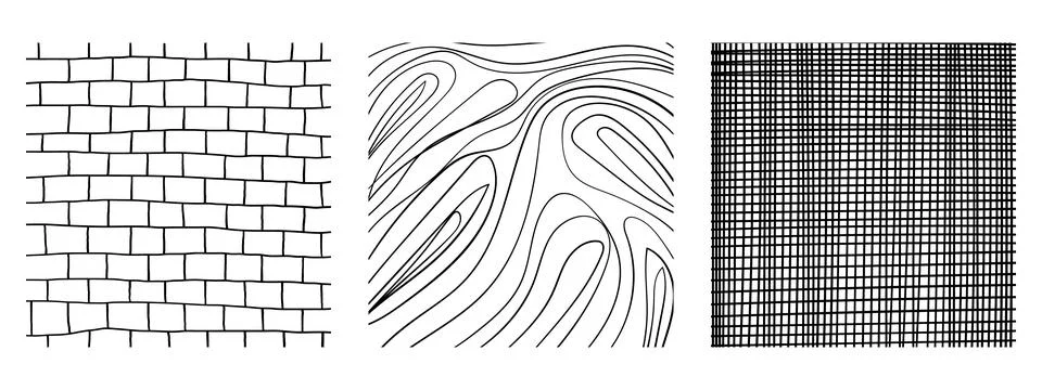 Line texture set with different hand drawn squares patterns. Pencil lines o.. Stock Illustration