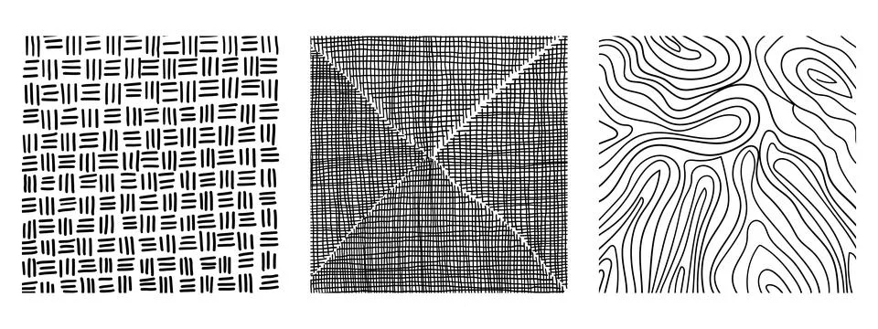 Line texture set with different hand drawn patterns. Pencil lines on white .. Stock Illustration