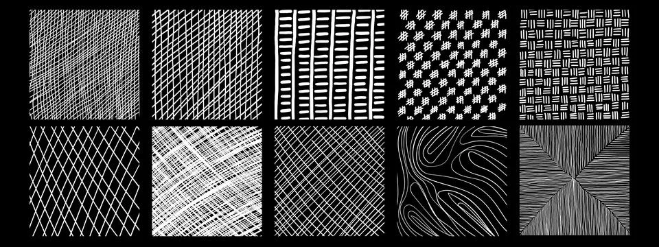 Line texture set with different hand drawn patterns. Vector scribble, horizon 스톡 일러스트