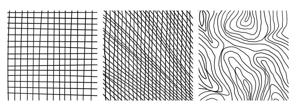 Line texture set with different hand drawn patterns. Trendy illustration Illustrazione stock