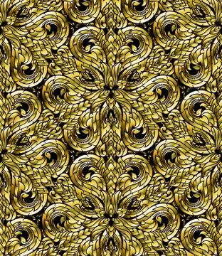 Line Thai seamless pattern, Thai traditional art was modified to be gold tone Illustrazione stock