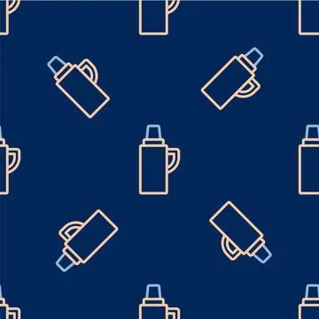 Line Thermos container icon isolated seamless pattern on blue background. Thermo Illustrazione stock