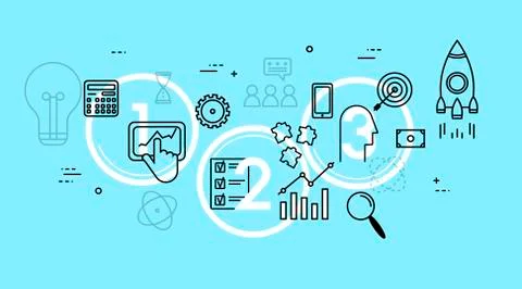 Line thin flat design illustration concept for business process Stock Illustration