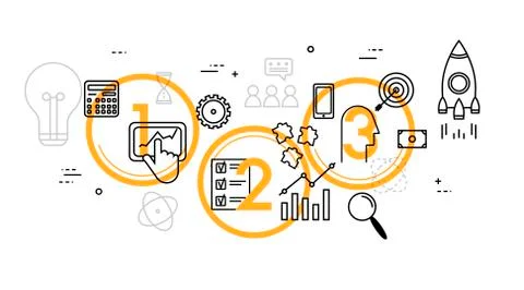 Line thin flat design illustration concept for business process Stock Illustration