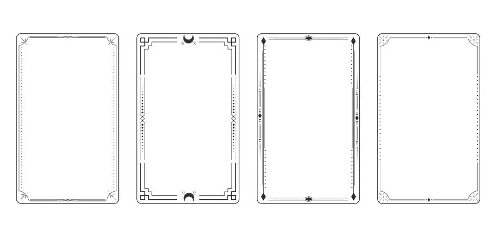 Line thin frame, celestial minimal esoteric border, mystyc linear decoration Illustrazione stock