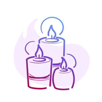 Line three candles spa for web social media design with flat spot for round Stock Illustration