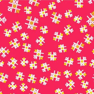Line Tic tac toe game icon isolated seamless pattern on red background.  Vect Stock Illustration