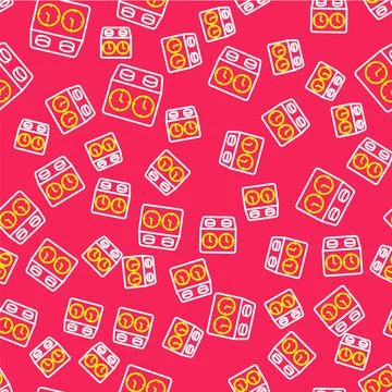 Line Time chess clock icon isolated seamless pattern on red background. Sport Stock Illustration