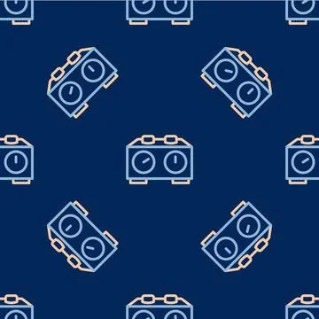 Line Time chess clock icon isolated seamless pattern on blue background. Sport Stock Illustration