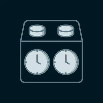 Line Time chess clock icon isolated on black background. Sport equipment. F.. Stock Illustration