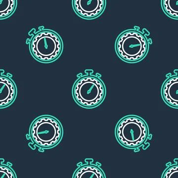 Line Time management icon isolated seamless pattern on black background. Clock Stockillustratie
