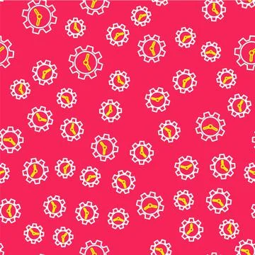 Line Time Management icon isolated seamless pattern on red background. Clock and Stock Illustration