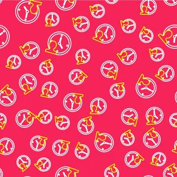 Line Time Management icon isolated seamless pattern on red background. Clock and Stock Illustration