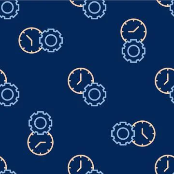 Line Time management icon isolated seamless pattern on blue background. Clock Stock Illustration
