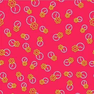 Line Time management icon isolated seamless pattern on red background. Clock and Stock Illustration