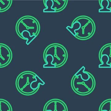 Line Time Management icon isolated seamless pattern on blue background. Clock Stock Illustration