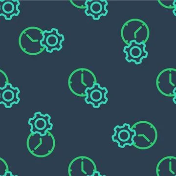 Line Time management icon isolated seamless pattern on blue background. Clock Illustrazione stock