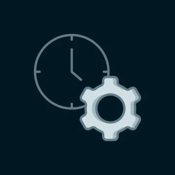 Line Time management icon isolated on black background. Clock and gear sign.. Stock Illustration