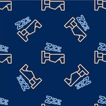 Line Time to sleep icon isolated seamless pattern on blue background. Sleepy zzz 스톡 일러스트