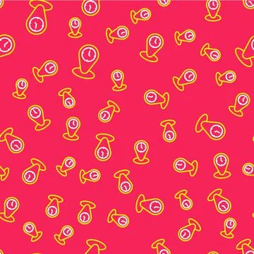 Line Time zone clocks icon isolated seamless pattern on red background.  Vect Stock Illustration