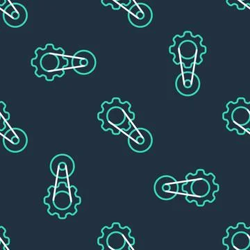 Line Timing belt kit icon isolated seamless pattern on black background.  V.. Stock Illustration
