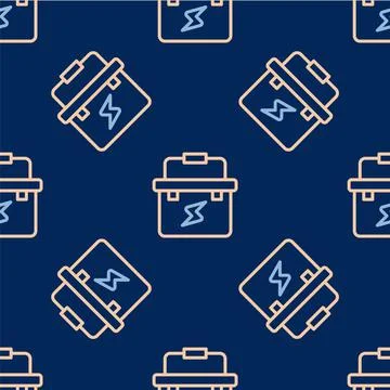 Line Toolbox electrician icon isolated seamless pattern on blue background 스톡 일러스트
