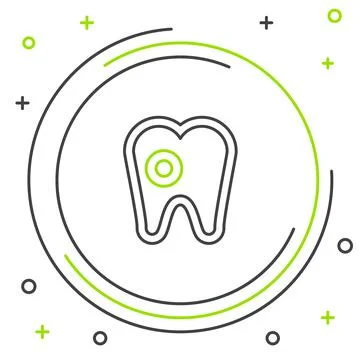 Line Tooth with caries icon isolated on white background. Tooth decay. Colorful Stock Illustration