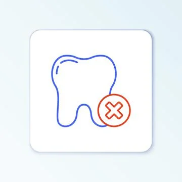 Line Tooth with caries icon isolated on white background. Tooth decay. Colorful Stock Illustration