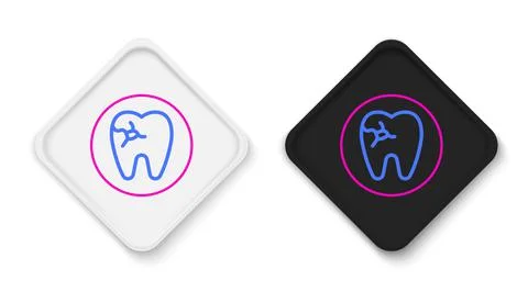 Line Tooth with caries icon isolated on white background. Tooth decay. Colorful Illustrazione stock