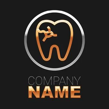 Line Tooth with caries icon isolated on black background. Tooth decay. Colorful Stock Illustration