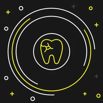 Line Tooth with caries icon isolated on black background. Tooth decay. Colorful Stock Illustration