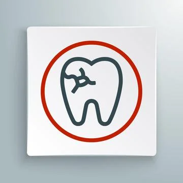 Line Tooth with caries icon isolated on white background. Tooth decay. Colorful Stock Illustration