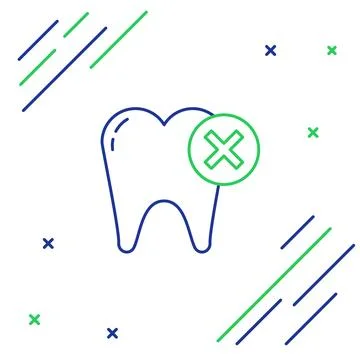Line Tooth with caries icon isolated on white background. Tooth decay. Colorf Stock Illustration