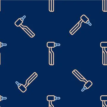 Line Tooth drill icon isolated seamless pattern on blue background. Dental Stock Illustration