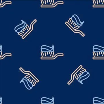 Line Toothbrush with toothpaste icon isolated seamless pattern on blue Stock Illustration