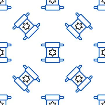 Line Torah scroll icon isolated seamless pattern on white background. Jewish Stock Illustration