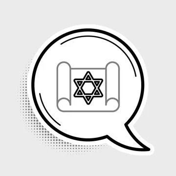 Line Torah scroll icon isolated on grey background. Jewish Torah in expanded Illustrazione stock