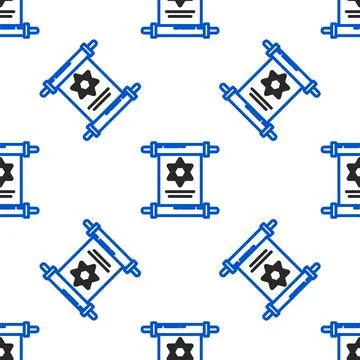 Line Torah scroll icon isolated seamless pattern on white background. Jewish Stock Illustration
