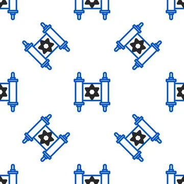 Line Torah scroll icon isolated seamless pattern on white background. Jewish Illustrazione stock