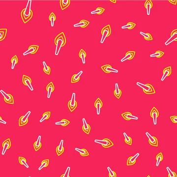 Line Torch flame icon isolated seamless pattern on red background. Symbol fire Stock Illustration