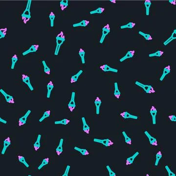 Line Torch flame icon isolated seamless pattern on black background. Symbol fire イラスト素材