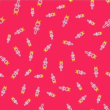 Line Torch flame icon isolated seamless pattern on red background. Symbol fire Stock Illustration