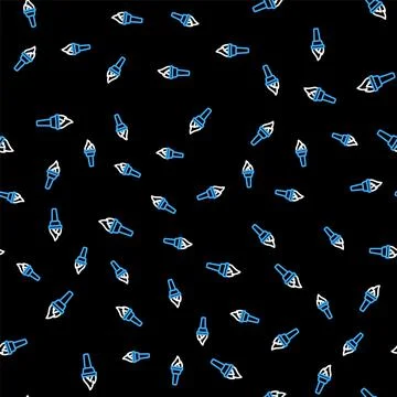 Line Torch flame icon isolated seamless pattern on black background. Symbol fire Stock Illustration