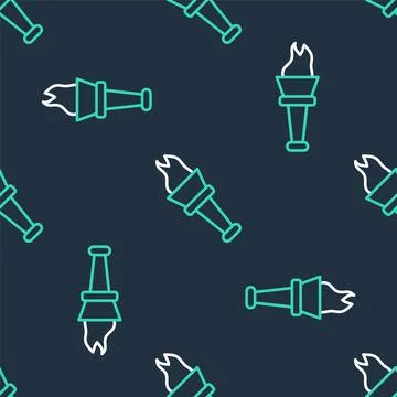 Line Torch flame icon isolated seamless pattern on black background. Symbol fire Stockillustratie