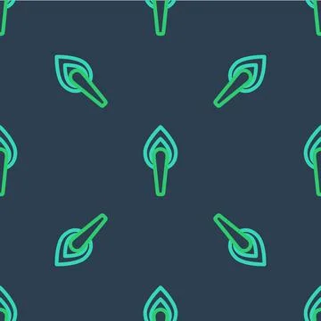 Line Torch flame icon isolated seamless pattern on blue background. Symbol fire 库存插图