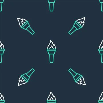 Line Torch flame icon isolated seamless pattern on black background. Symbol fire 스톡 일러스트