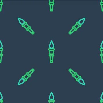 Line Torch flame icon isolated seamless pattern on blue background. Symbol fire Illustrazione stock