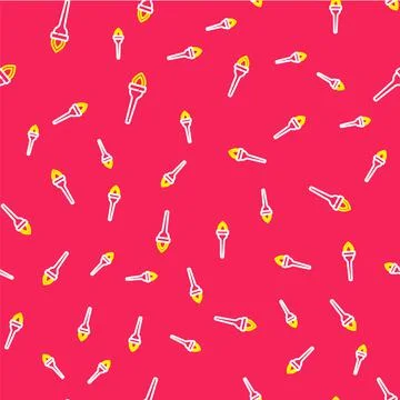 Line Torch flame icon isolated seamless pattern on red background. Symbol fire Stock Illustration