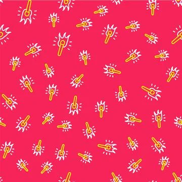 Line Torch flame icon isolated seamless pattern on red background. Symbol fire Illustrazione stock